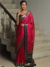 Banarasee Handwoven Semi Silk Plain Saree With Zari Border-Pink & Blue