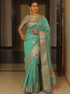Banarasee Handwoven Dual Tone Semi Silk Saree With Zari Buti-Pistachio Green