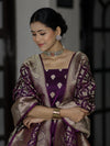 Banarasee Dual Tone Satin Silk Zari Work Salwar Kameez Fabric With Dupatta Set-Purple
