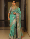 Banarasee Handwoven Dual Tone Semi Silk Saree With Zari Buti-Pistachio Green