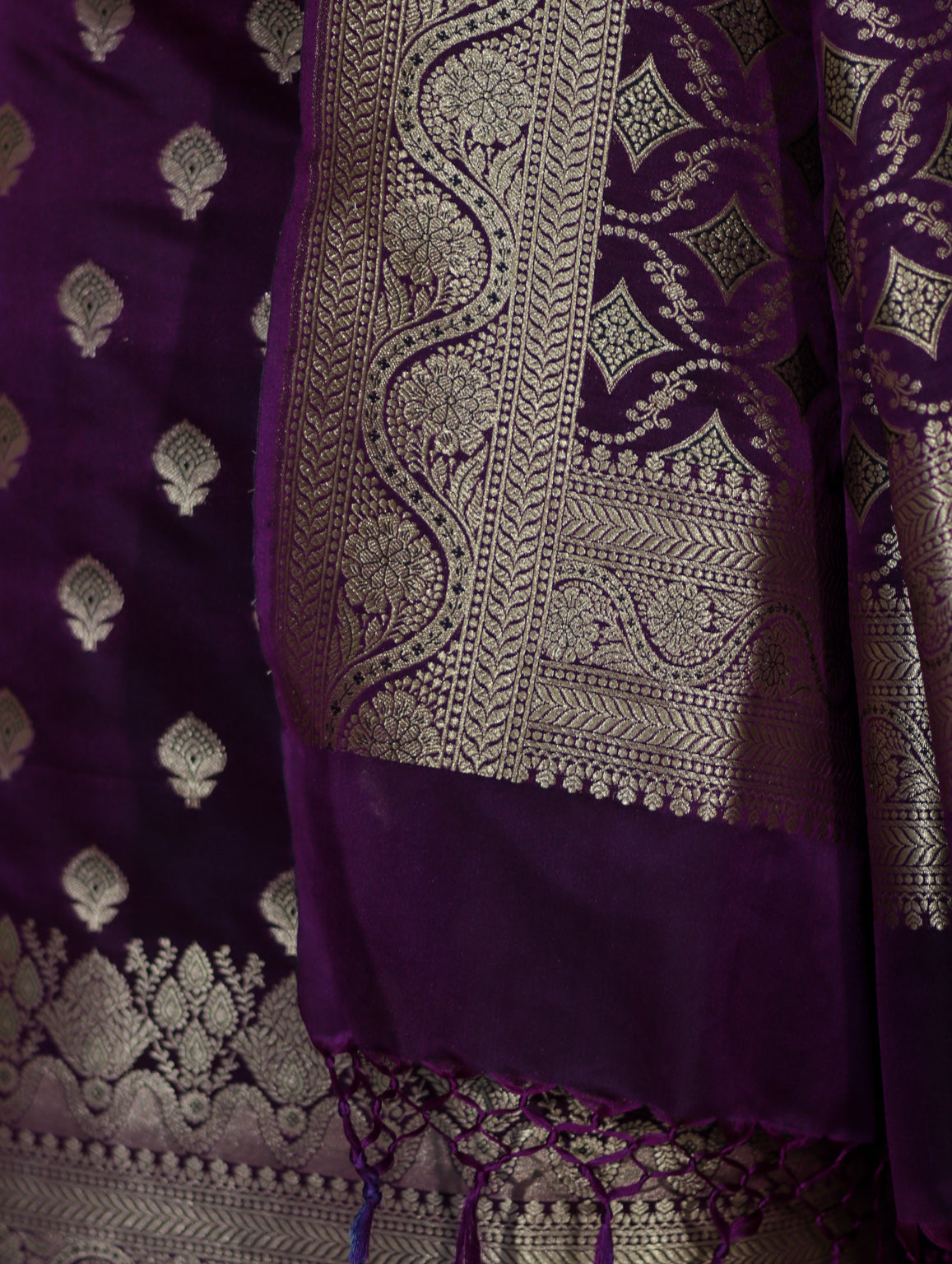 Banarasee Dual Tone Satin Silk Zari Work Salwar Kameez Fabric With Dupatta Set-Purple