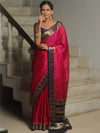 Banarasee Handwoven Semi Silk Plain Saree With Zari Border-Pink & Blue
