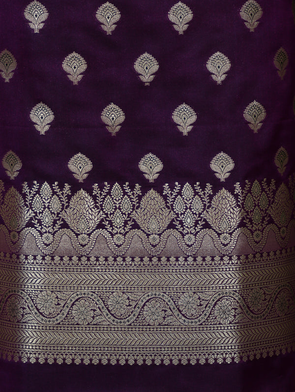 Banarasee Dual Tone Satin Silk Zari Work Salwar Kameez Fabric With Dupatta Set-Purple