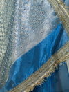 Banarasee Tissue Saree With Handwork Pearl Motifs Zari Border & Lace-Sky Blue
