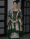 Banarasee Dual Tone Satin Silk Zari Work Salwar Kameez Fabric With Dupatta Set-Bottle Green