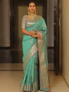 Banarasee Handwoven Dual Tone Semi Silk Saree With Zari Buti-Pistachio Green