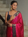 Banarasee Handwoven Semi Silk Plain Saree With Zari Border-Pink & Blue