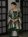 Banarasee Dual Tone Satin Silk Zari Work Salwar Kameez Fabric With Dupatta Set-Bottle Green