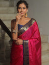 Banarasee Handwoven Semi Silk Plain Saree With Zari Border-Pink & Blue