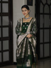 Banarasee Dual Tone Satin Silk Zari Work Salwar Kameez Fabric With Dupatta Set-Bottle Green