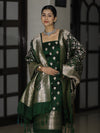Banarasee Dual Tone Satin Silk Zari Work Salwar Kameez Fabric With Dupatta Set-Bottle Green