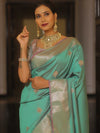 Banarasee Handwoven Dual Tone Semi Silk Saree With Zari Buti-Pistachio Green