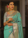 Banarasee Handwoven Dual Tone Semi Silk Saree With Zari Buti-Pistachio Green