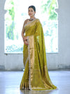 Banarasee Handloom Semi Silk Saree With Zari Buti Design & Lace Border-Lime Green