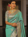 Banarasee Handwoven Dual Tone Semi Silk Saree With Zari Buti-Pistachio Green