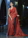 Banarasee Handwoven Semi Silk Shine Saree With Mirror Work-Red
