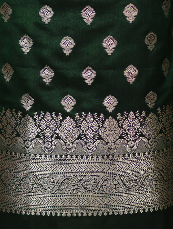 Banarasee Dual Tone Satin Silk Zari Work Salwar Kameez Fabric With Dupatta Set-Bottle Green