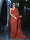 Banarasee Handwoven Semi Silk Shine Saree With Mirror Work-Red