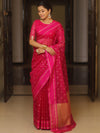 Banarasee Organza Saree With Zari Buti & Satin Border-Pink