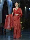 Banarasee Handwoven Semi Silk Shine Saree With Mirror Work-Red