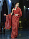 Banarasee Handwoven Semi Silk Shine Saree With Mirror Work-Red