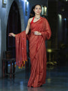 Banarasee Handwoven Semi Silk Shine Saree With Mirror Work-Red