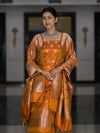 Banarasee Dual Tone Satin Silk Zari Work Salwar Kameez Fabric With Dupatta Set-Rust