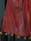 Banarasee Handwoven Semi Silk Shine Saree With Mirror Work-Red