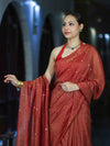 Banarasee Handwoven Semi Silk Shine Saree With Mirror Work-Red