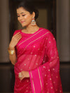 Banarasee Organza Saree With Zari Buti & Satin Border-Pink