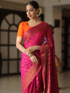 Banarasee Pure Chiffon Silk Saree With Antique Zari Work-Pink