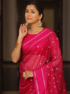 Banarasee Organza Saree With Zari Buti & Satin Border-Pink