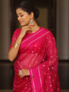 Banarasee Organza Saree With Zari Buti & Satin Border-Pink