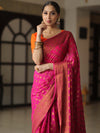 Banarasee Pure Chiffon Silk Saree With Antique Zari Work-Pink