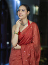 Banarasee Handwoven Semi Silk Shine Saree With Mirror Work-Red