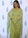 Banarasee Embroidered Chanderi Salwar Kameez With Kota Check Dupatta Set-Light Green