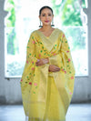 Banarasee Embroidered Linen Cotton Salwar Kameez Fabric With Dupatta Set-Light Yellow