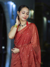 Banarasee Handwoven Semi Silk Shine Saree With Mirror Work-Red
