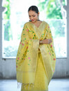 Banarasee Embroidered Linen Cotton Salwar Kameez Fabric With Dupatta Set-Light Yellow
