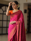 Banarasee Pure Chiffon Silk Saree With Antique Zari Work-Pink