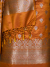 Banarasee Dual Tone Satin Silk Zari Work Salwar Kameez Fabric With Dupatta Set-Rust