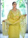 Banarasee Embroidered Linen Cotton Salwar Kameez Fabric With Dupatta Set-Light Yellow