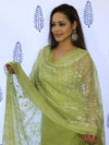 Banarasee Embroidered Chanderi Salwar Kameez With Kota Check Dupatta Set-Light Green