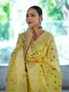 Banarasee Embroidered Linen Cotton Salwar Kameez Fabric With Dupatta Set-Light Yellow