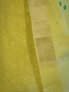 Banarasee Embroidered Linen Cotton Salwar Kameez Fabric With Dupatta Set-Light Yellow