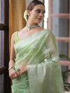 Banarasee Organza Mix Saree With Silver Zari-Green