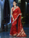 Banarasee Soft Tissue Saree With Handwork Pearl Motifs & Scallop Border-Red