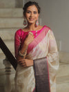 Banarasee Handwoven Semi Silk Saree With Zari Border-White