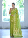 Banarasee Handloom Semi Silk Saree With Sona Rupa Zari Buti Design & Border-Light Green