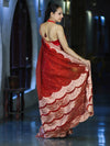 Banarasee Soft Tissue Saree With Handwork Pearl Motifs & Scallop Border-Red